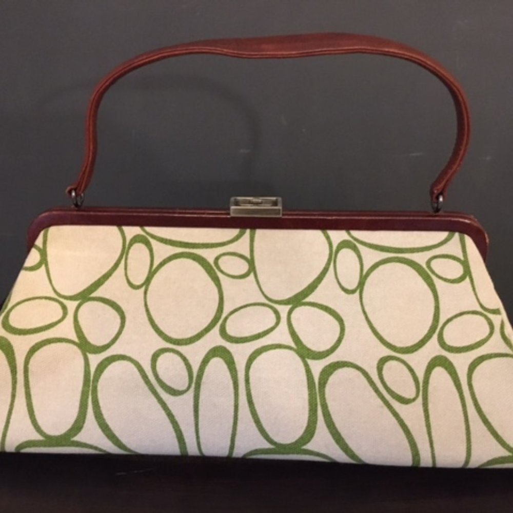 Retro Carpet Bagger Purse: Cream Woven with geometric print